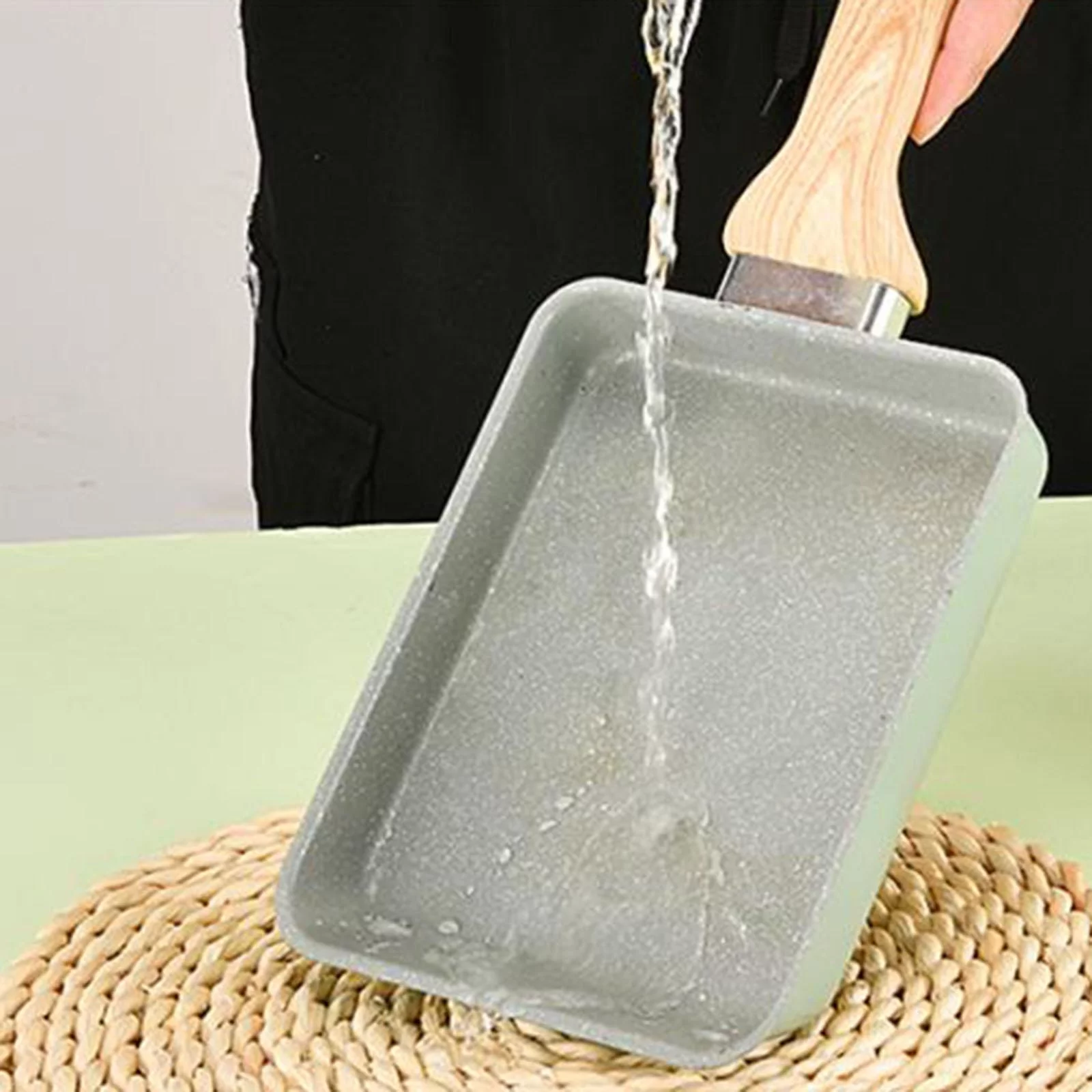 Japanese Omelette Scratch Bottom Coating Rectangle Steak Skillet Handle Egg Tops , Green with Spatula