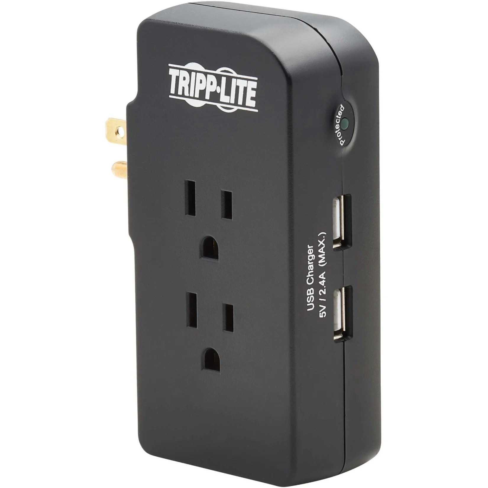 Tripp Lite by Eaton Safe-IT 3-Outlet Surge Protector 2 USB Charging Ports 5-15P Direct Plug-In 1050 Joules Antimicrobial Protection Black