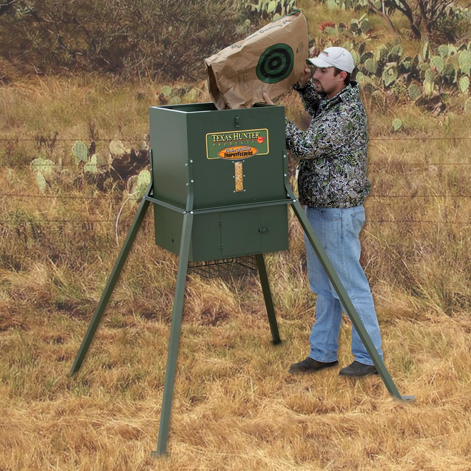 Stand and Fill Wildlife & Deer Feeder w/ 4-Foot Stand and Fill Legs - 300 lb. Corn Capacity - Model TF300L4