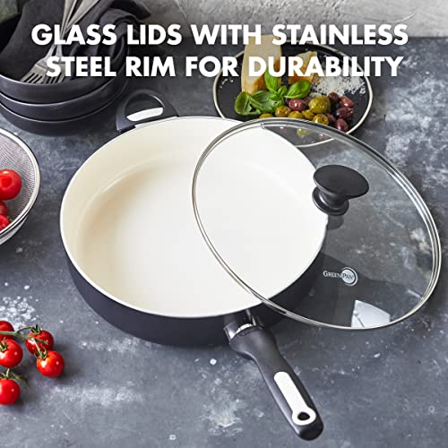 GreenPan Rio Healthy Ceramic Nonstick 5QT Saute Pan Jumbo Cooker with Helper Handle and Lid, PFAS-Free, Dishwasher Safe, Turquoise