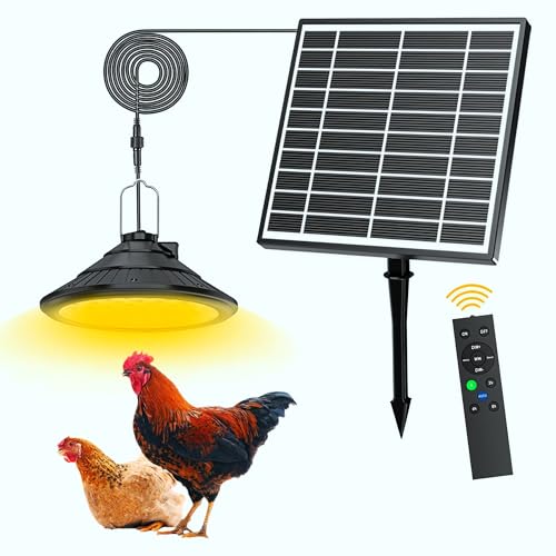 Solar Chicken Coop Light with Timer | 3000K Warm LED, IP66 Waterproof & 16.4ft Cord | Hanging Ceiling Pendant Light for Poultry Farms, Coops(with Solar Panels)