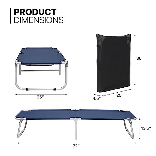 MoNiBloom Camping Cot for Adults Easy Setup Folding Cot Bed with Storage Bag for Outdoor Camping, Lounging and Elevated Napping, Support 300 lbs, Navy Blue