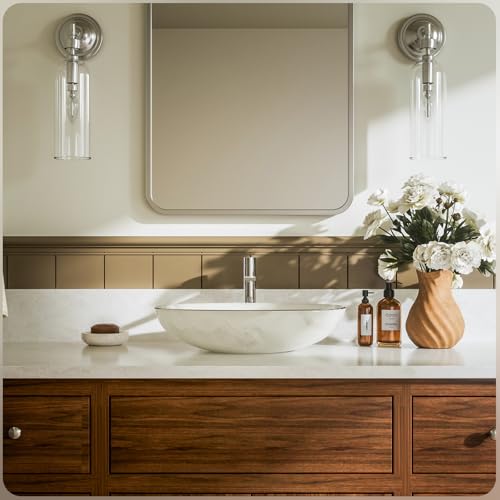 Phiestina Brushed Gold One Hole High Bathroom Vessel Sink Faucet, Single Hole Single Handle Tall Bathroom Faucet, with Pop Up Drain and Water Supply Line,FH01-BG-V