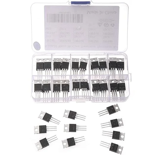 Bridgold 50pcs 10Types IRF Series Mosfet transistors Assortment Kit, Including IRFZ44 IRF510 IRF520 IRF530 IRF540 IRF640 IRF740 IRF840 IRF3205 IRF9540 Package