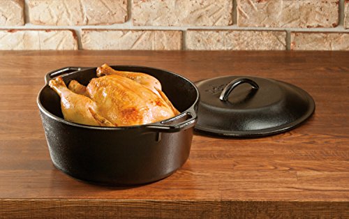 Lodge 5 Quart Cast Iron Double Dutch Oven – Pre-Seasoned – Lid Converts to 10.25