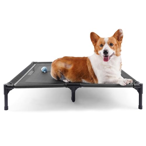 Suddus Elevated Dog Bed for Large Dogs 140lb, Breathable Cooling Raised Dog Cot with Dual Support Bars & Metal Frame, No-Slip Feet, Waterproof Pet Bed for Indoor/Outdoor, X-Large, 48 * 36 * 9in, Grey