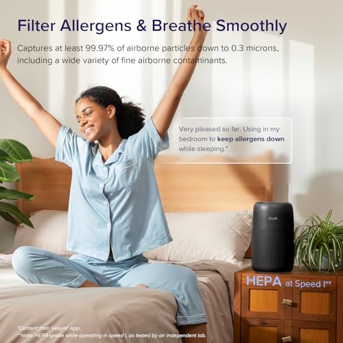 LEVOIT Air Purifiers for Bedroom Home, 3-in-1 Filter Cleaner with Fragrance Sponge for Better Sleep, Filters Smoke, Allergies, Pet Dander, Odor, Dust, Office, Desktop, Portable, Core Mini-P, White