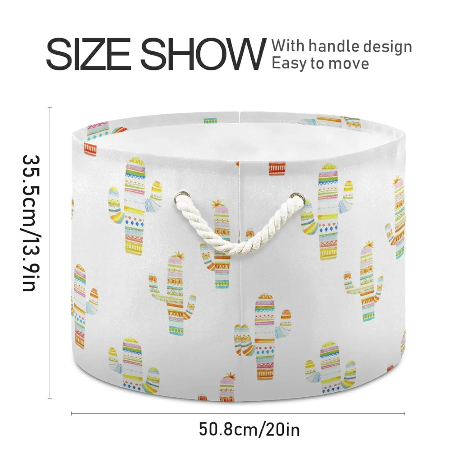 Wellsay Mexican Cactus Cacti Storage Basket Gift Baskets Large Collapsible Laundry Hamper with Handle, 20x20x14 in