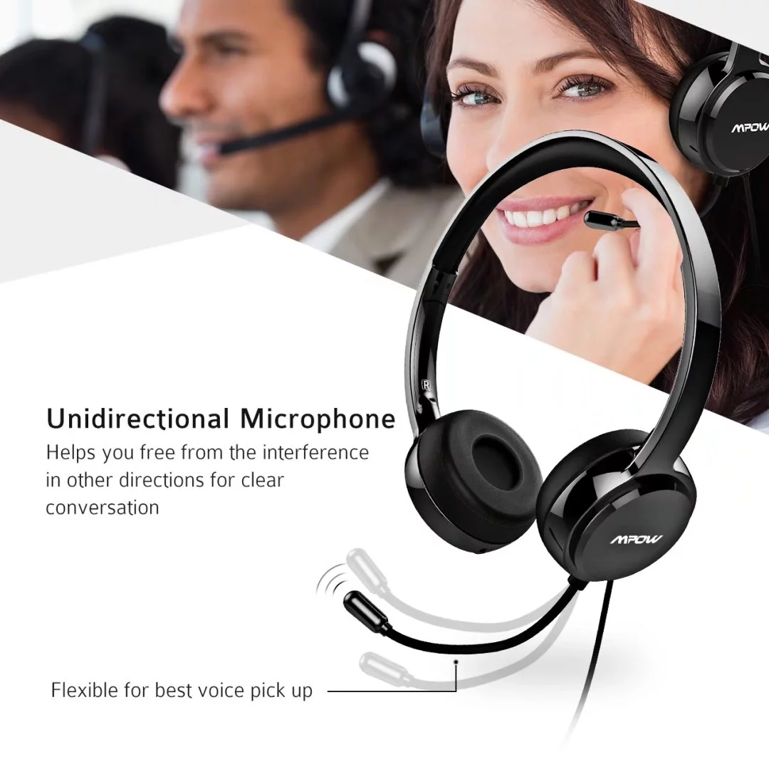 Mpow 071 USB Headset/ 3.5mm Computer Headset with Microphone Noise Cancelling, Lightweight PC Headset Wired Headphones, Business Headset for Skype, Webinar, Cell Phone, Call Center