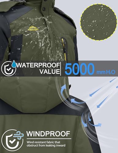 TACVASEN Men's Winter Ski Jacket Waterproof Snow Coats Snowboard Fleece Lining Jacket Warm Parka with Hooded