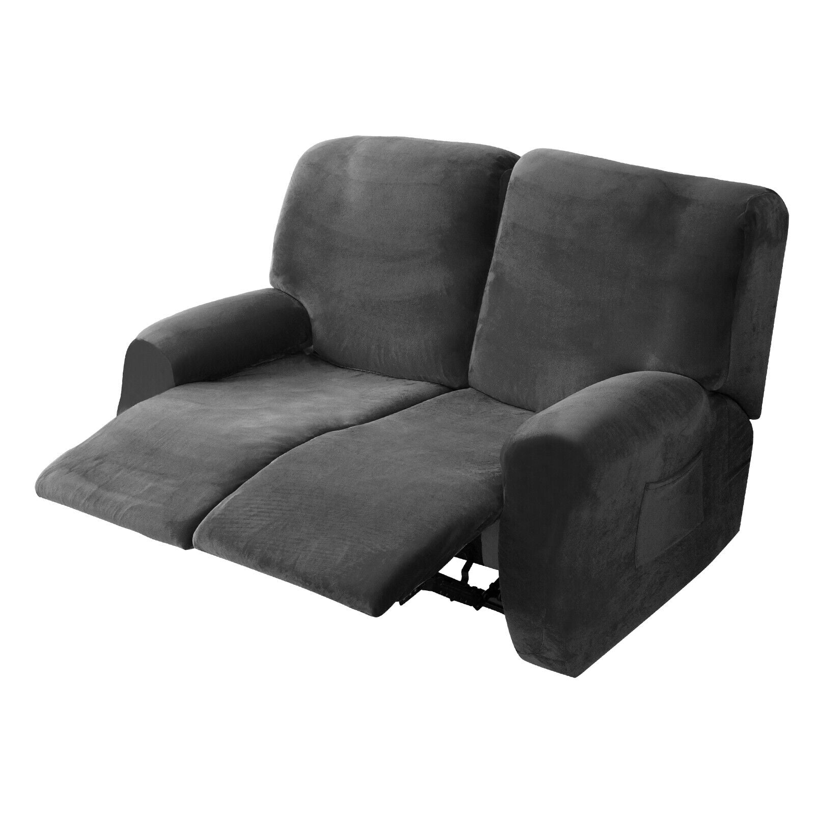 Stretch Recliner Loveseat Cover, 6 Pieces 2-Seater Sofa Slipcovers Non-slip Recliner Cover with Pocket, Dark Grey