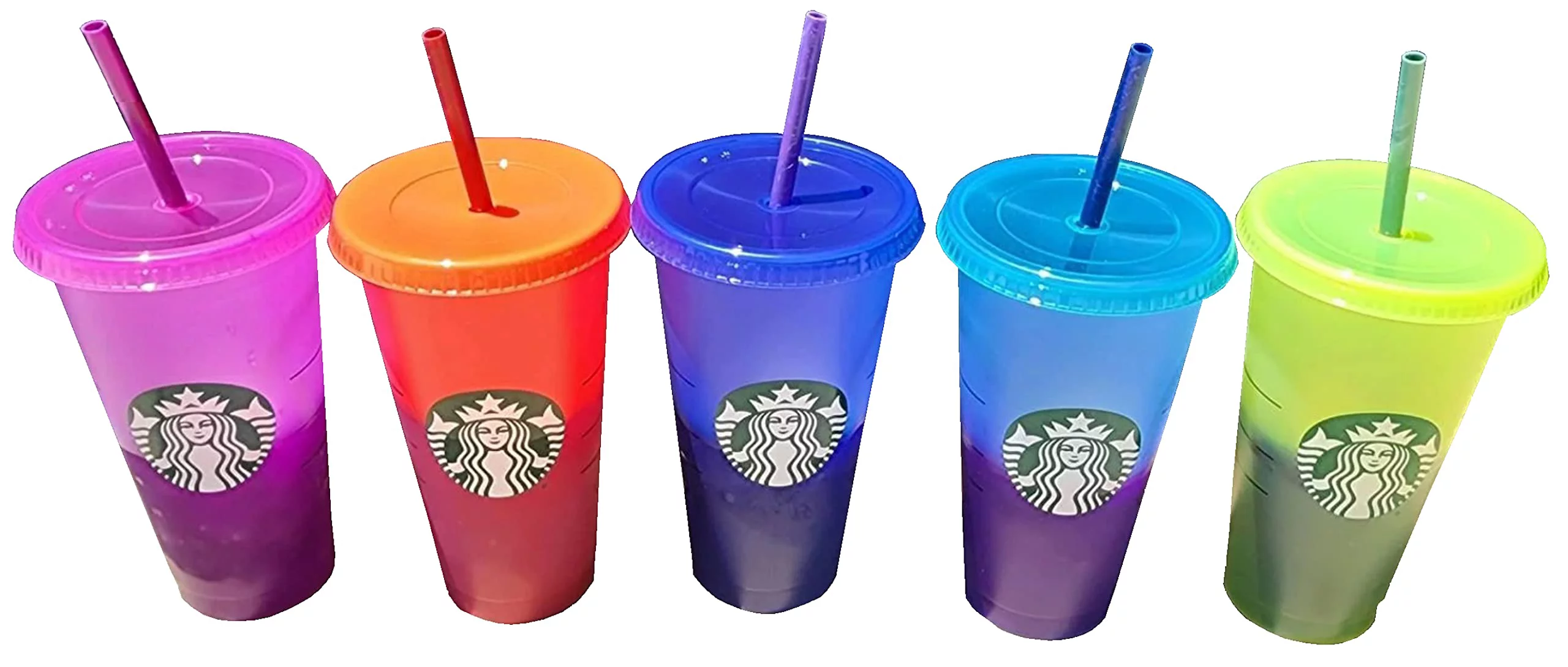 Starbucks Summer 2022 Color Change Venti Cold Cups with Straws (24oz, Pack of 5)