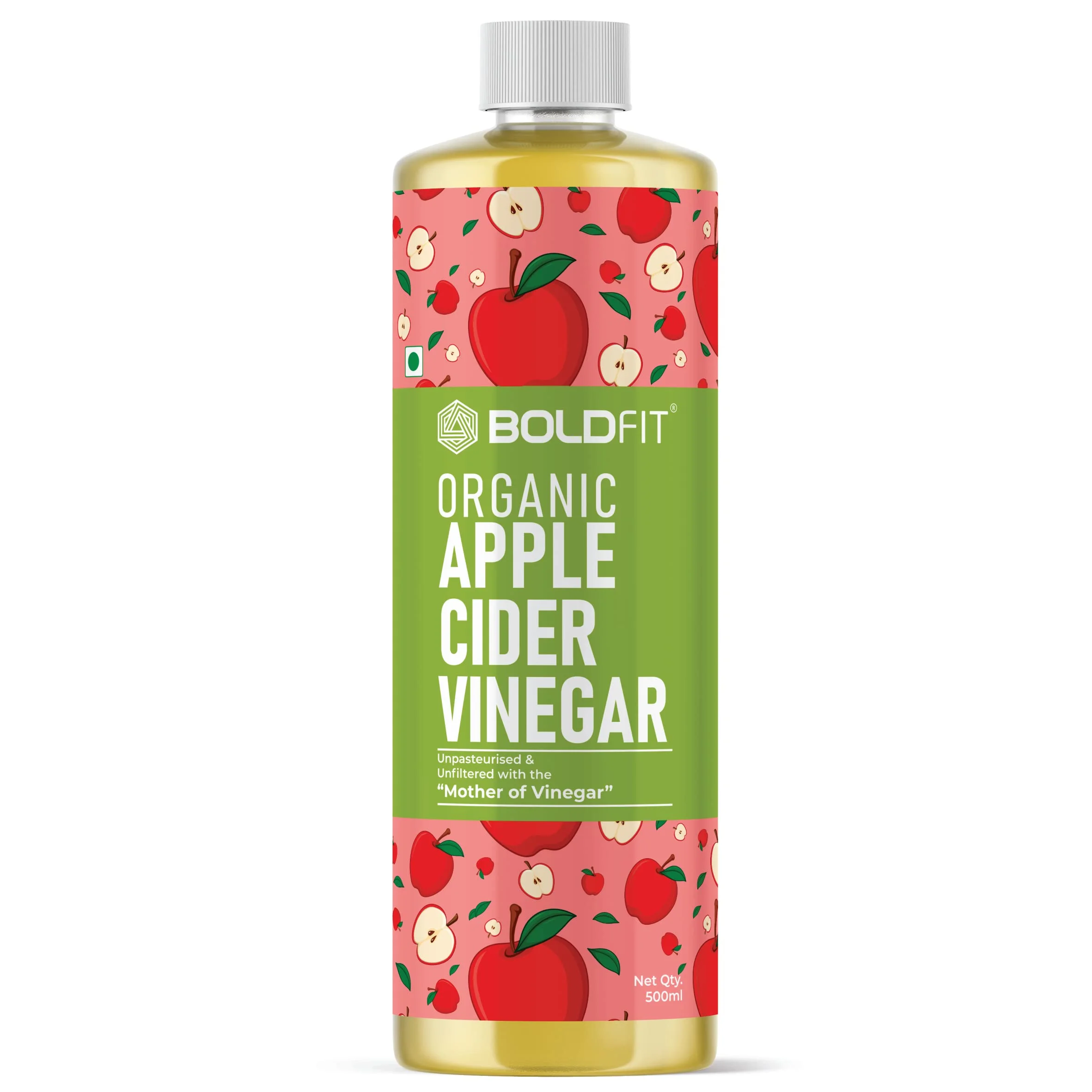 Boldfit Organic Apple Cider Vinegar With Mother Vinegar 500Ml - Acv Apple Cider Vinegar Organic Raw From Himalaya - 500Ml