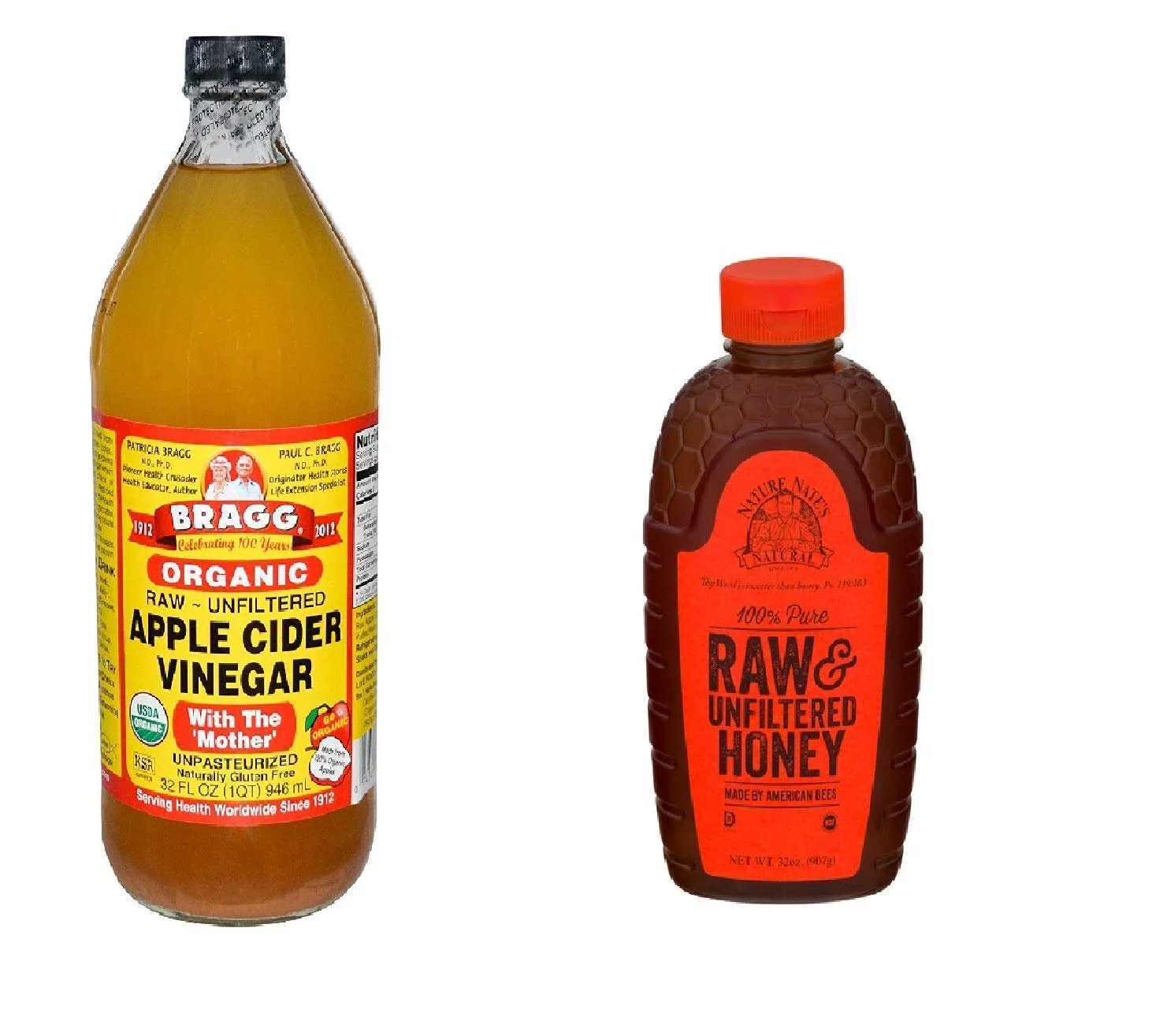 Natural Healers Variety Pack: Bragg's Apple Cider Vinegar Organic Raw Unfiltered, 32 Oz + Nature's Nate 100% Raw Unfiltered Honey, 16 Oz