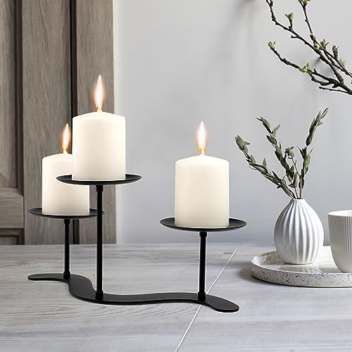 Black Iron Candelabra Candle Holder: Metal Candelabra Centerpiece Decor Candle Holder Stand for Pillar Candles (Candelabra 3)
