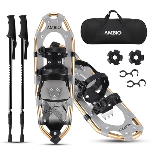 AMBIO Light Weight Snowshoes for Men Women Youth Kids, Aluminum Snow Shoes with Trekking Poles and Carrying Tote Bag (Darkpurple, 21 Inch)
