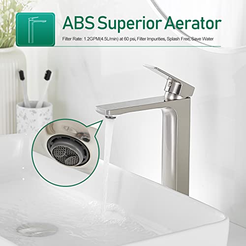 VOTON Vessel Sink Faucet Matte Black Tall Bathroom Faucet Single Handle Vanity Bathroom Sink Faucet 1 Hole Basin Mixer Tap with Water Supply Hose and Pop Up Sink Drain