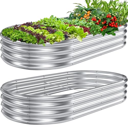 QLOFEI Raised Garden Bed 2Pck-Galvanized Metal Planter Boxes, Stainless Steel Planter Raised Beds Garden Box Outdoor Raised for Vegetables Flowers Fruits, Raised Garden Bed