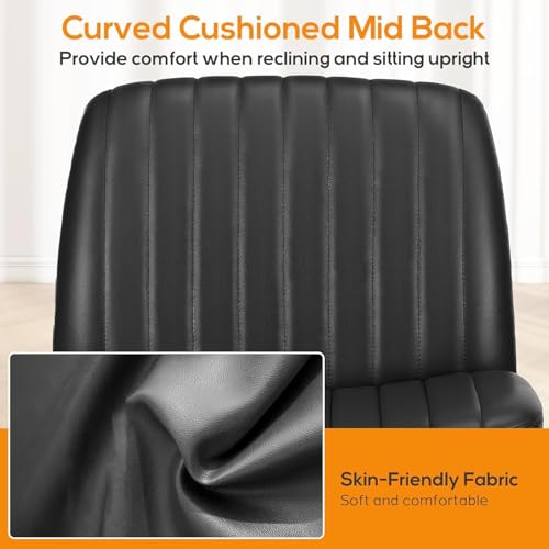 DUMOS Criss Cross Chair Legged Office Wide Comfy Desk Seat, No Wheels Armless Computer Task Seating, Swivel Vanity Home Height Adjustable