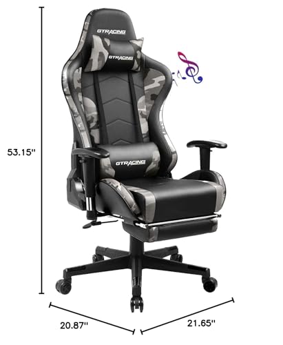 GTRACING Gaming Chair with Footrest Speakers Video Game Chair Bluetooth Music Heavy Duty Ergonomic Computer Office Desk Chair