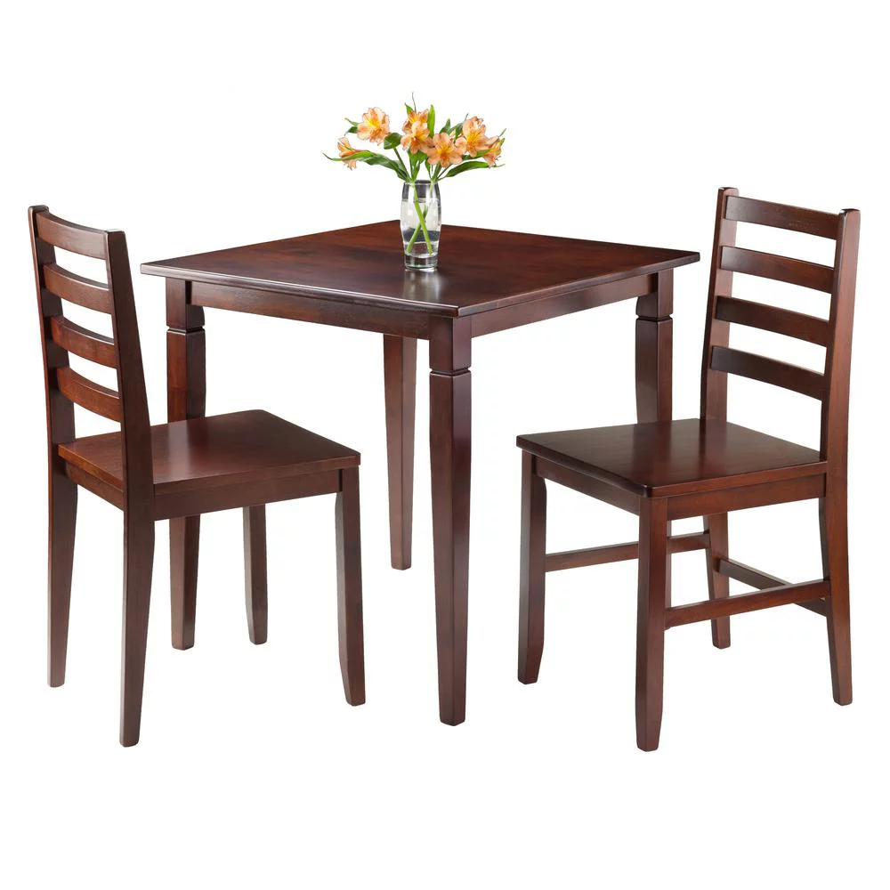 Winsome Wood Kingsgate 3-Pc Dining Set, Table & 2 Ladder Back Chairs, Walnut Finish