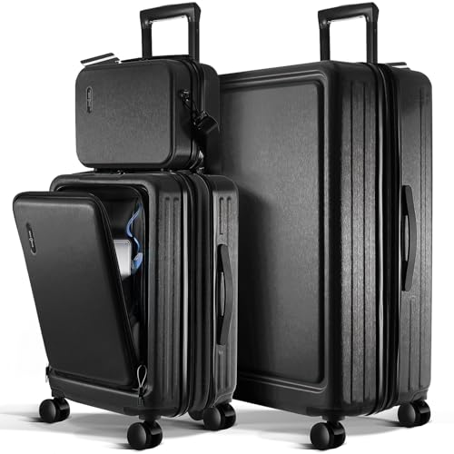 22 Inch Carry On Luggage 22x14x9 Airline Approved, Carry On Suitcase with Wheels, Hard-shell Carry-on Luggage, Durable Luggage Carry-On, Black Small Suitcase with Cosmetic Case