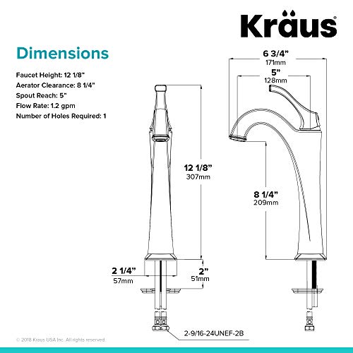 KRAUS KVF-1200BG Arlo™ Brushed Gold Tall Vessel Bathroom Faucet with Pop-Up Drain