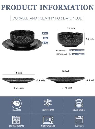 Kanwone Porcelain Dinnerware Sets for 4, Round Plates and Bowls Sets, 12 Piece Dish Set with Dinner Plates, Dessert Salad Plates and Cereal Bowls, Microwave, Oven and Dishwasher Safe, White