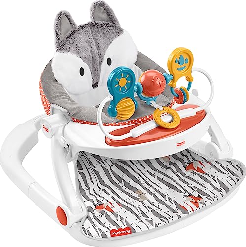 Fisher-Price Portable Baby Chair, Deluxe Sit-Me-Up Floor Seat with Removable Toys and Snack Tray, Happy Hills