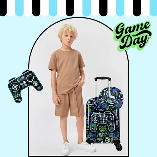 Kid’s Luggage Set 2 Piece Suitcase Set 16’’ Hardside Luggage with Spinner Wheels Girls Boys Carry on Toddler Luggage Travel Rolling Luggage Carry on Luggage Airline Approved Football