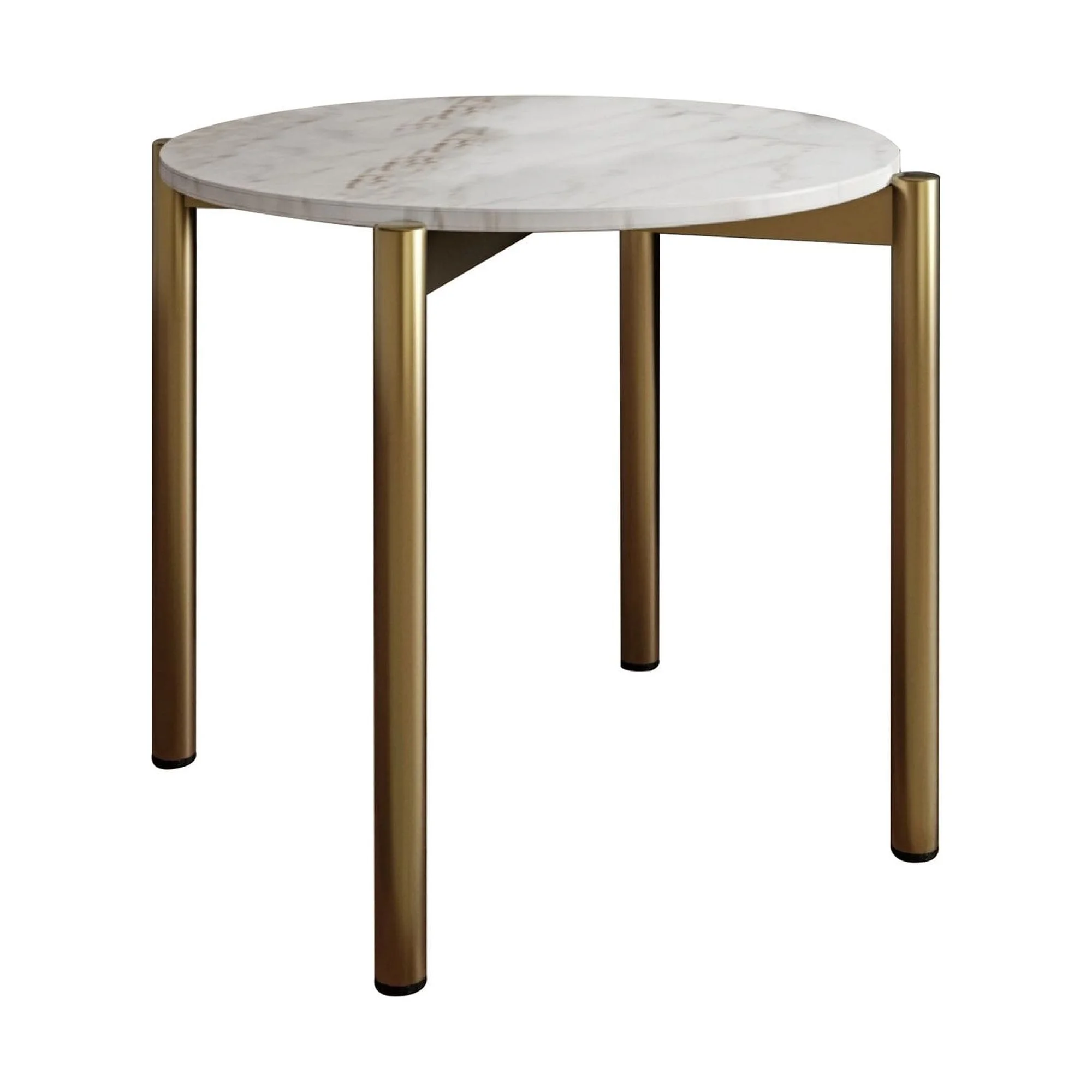 Cid Arlo 22 Inch Modern End Table, Marble Top, Metal Legs, White, Gold