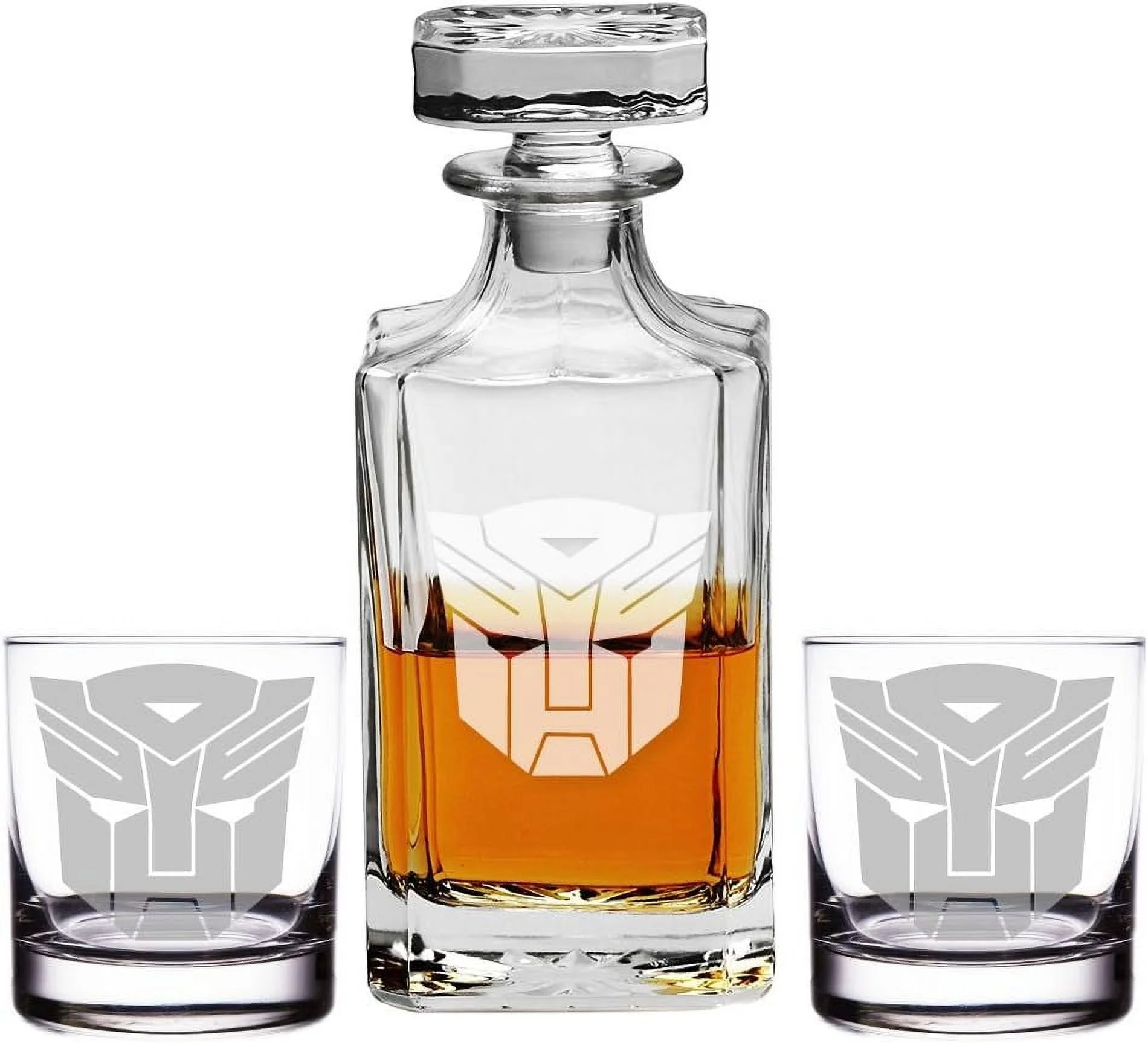 Engraved Decanter And Rocks Glasses, Set Of 3L8