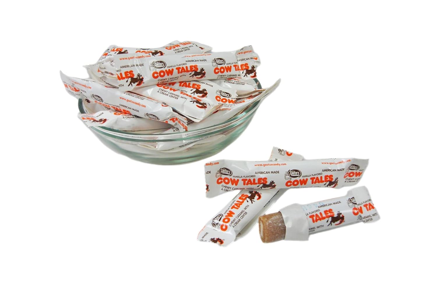 Original Goetze's Caramel Creams (1 bag- 4 oz) Caramel Cow Tales Minis (1 bag 4 oz) Peanut Free Candy Ideal for Candy Bowl Care Packages Halloween Birthday parties Christmas in Soko Smiles Box