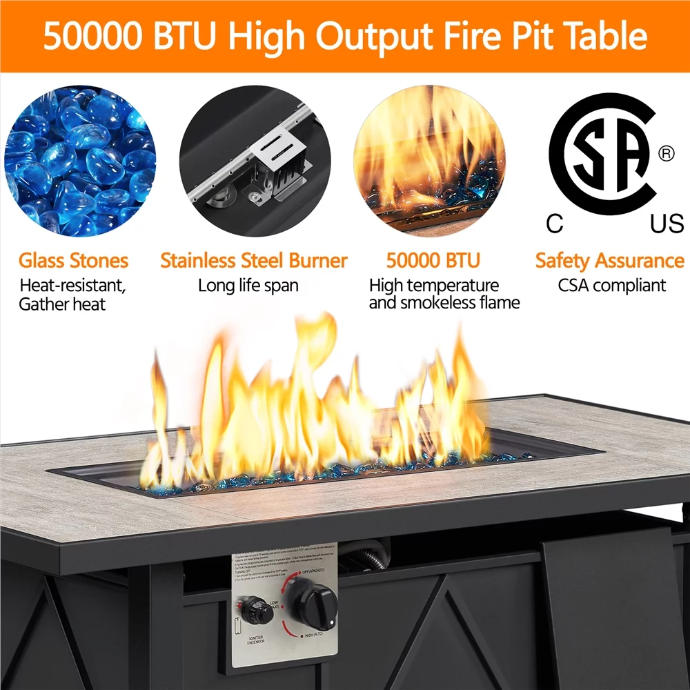 Topeakmart 43″ Metal Fire Table w/ Ceramic Top & Cover, Black/Wood