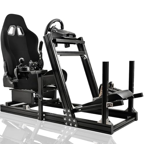 Marada Aluminum Profile Racing Simulator Cockpit with Seat, Unlimited Adjustment, Fit for Thrustmaster/Fanatec/Moza/Logitech G29 GPro,Sim Frame 8040, Not Include Steering Wheel,Pedals,Handbrake
