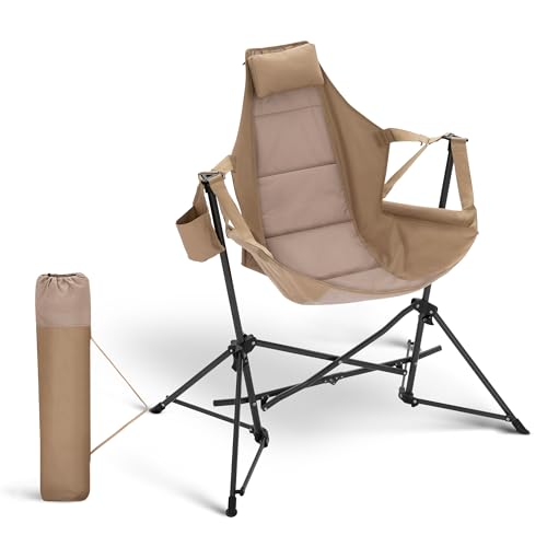 Hammock Camping Chair, Adjustable Back Swinging Chair, Folding Outdoor Rocking Chair, Heavy Duty Portable Camp Chair with Cup Holder and High Back for Adults, Blue