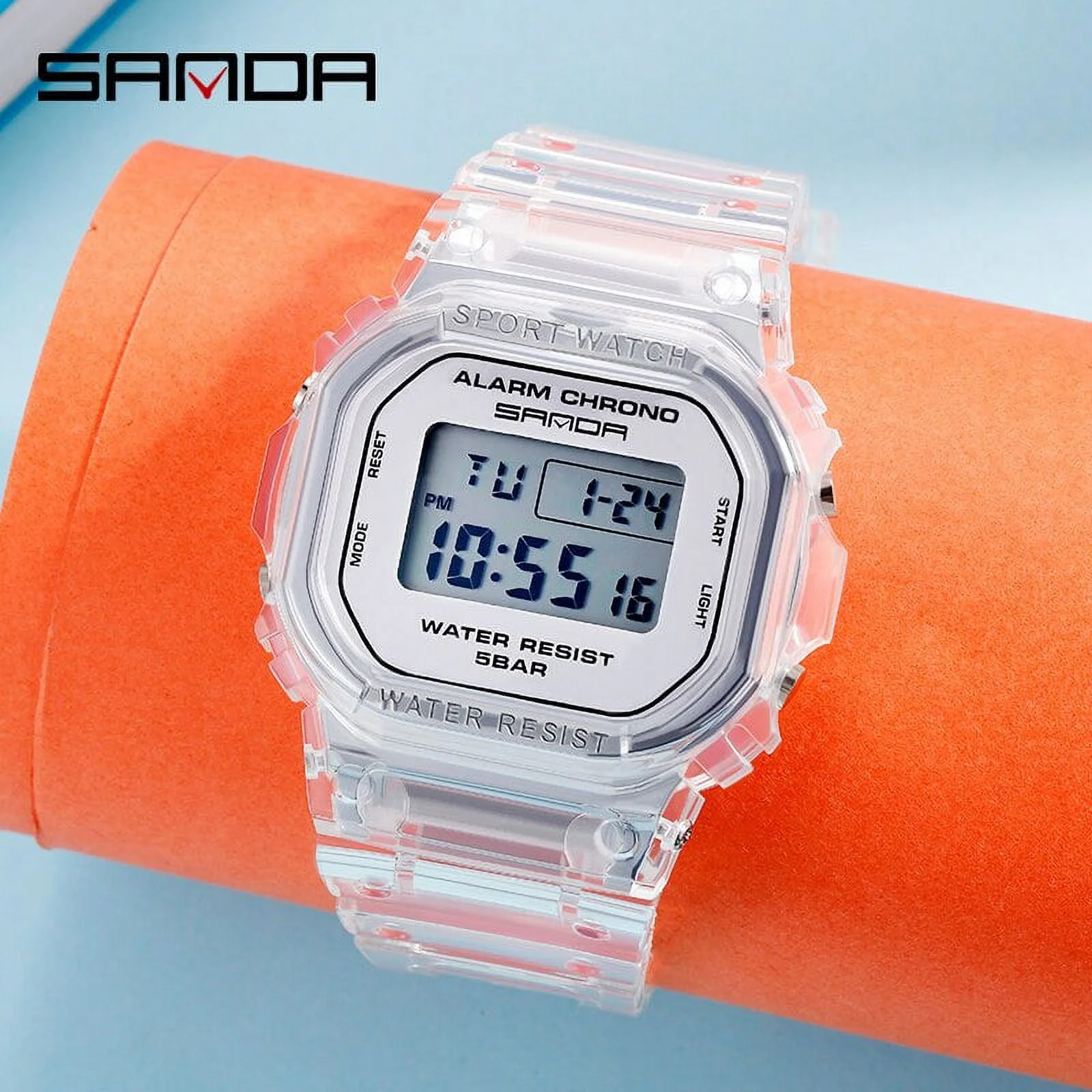 SANDA Fashion Sport Watch Women Transparent strap LED Digital Clock Ladies Electronic Watch Reloj Mujer Relogio Feminino 2009