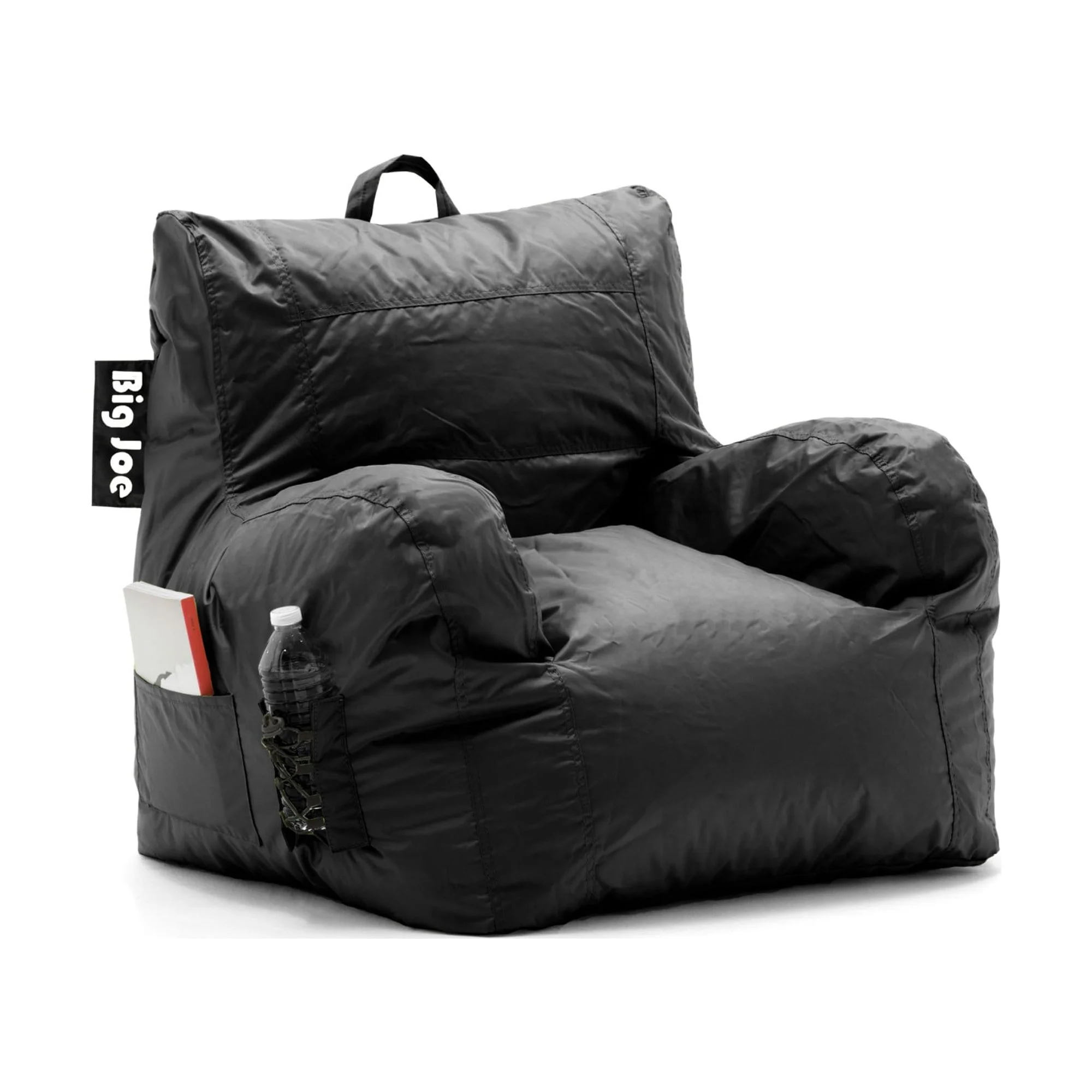 Big Joe Dorm Bean Bag Chair with Drink Holder and Pocket, Black Smartmax, Durable Polyester Nylon Blend, 3 feet