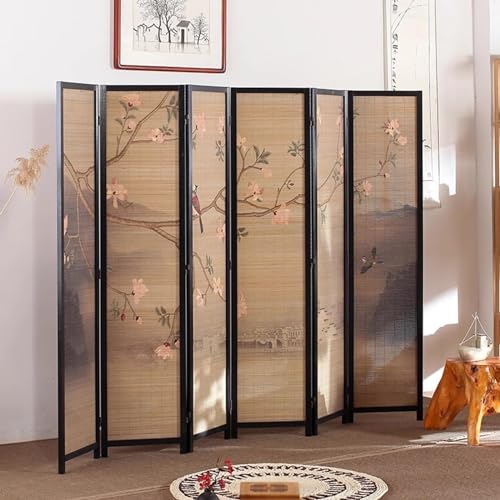 Japanese Screen Room Divider 6 Panels, Folding Portable Screen, Home/Office/Changing Room Freestanding Privacy Screen - Indoor Outdoor Space Partition Wall, 175cm Tall