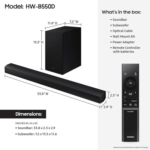 Samsung B-Series Soundbar HW-B630F 3.1 ch DTS Virtual:X Soundbar with Subwoofer (2025 Model) One Remote Control, Voice Enhance Mode, Adaptive Sound