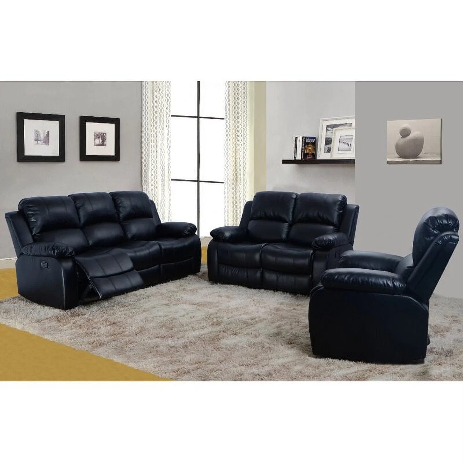 PonLiving Furniture Faucher Reclining 3 Piece Living Room Set / Upholstery: Black Faucher Reclining 3 Piece Living Room Set / Upholstery: Black