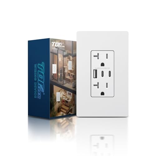 USB Wall Outlets, 3-Port USB C Outlet Receptacles, 30W 6.0A USB Electrical Outlet, 15 Amp Tamper-Resistant Outlet with Dual C Ports, ETL & FCC Listed, Screwless Wall Plate Included, White