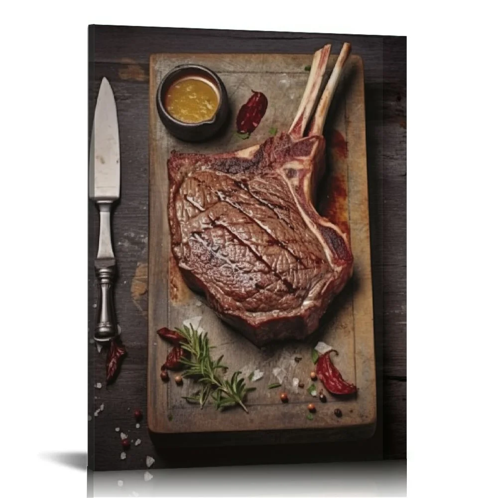 COMIO  Rib Eye Tomahawk Steak Food Poster Canvas Art Poster and Wall Art Picture Print Bedroom Decor Posters