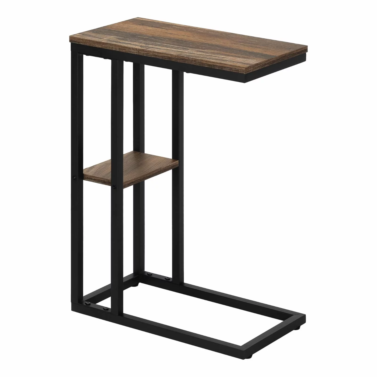 Accent Table C-shaped End Side Snack Living Room Bedroom Metal Brown