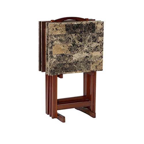 Linon Nikki Brown Faux Marble Tray Table Set
