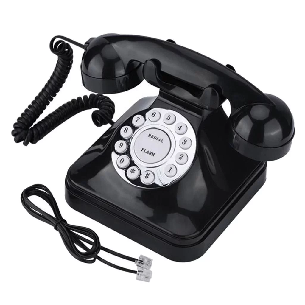 Corded Phone - Old Fashioned Dial Style Desk Table Cord Handset w/ Button Dialing, Standard Telephone