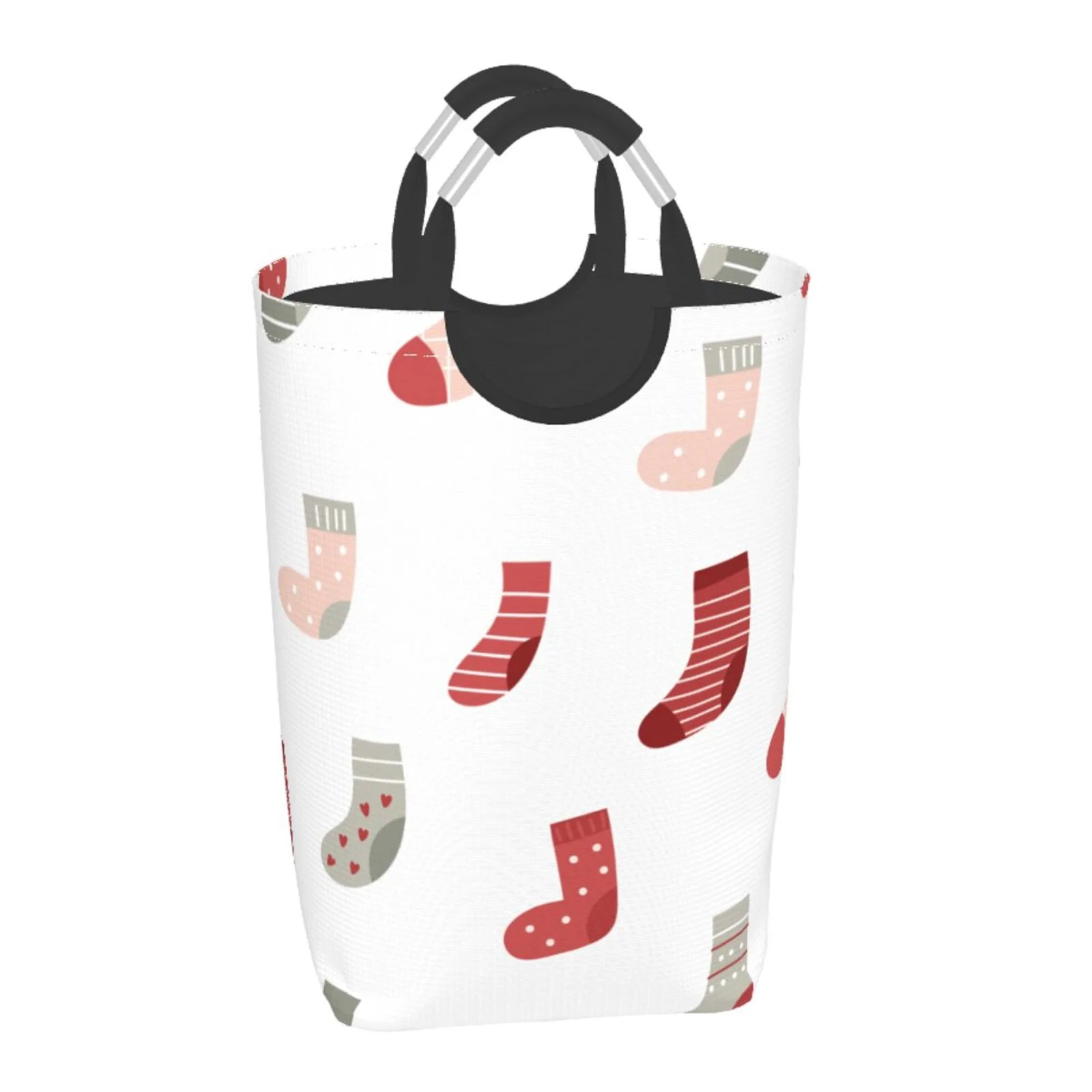 XMXT Collapsible Laundry Basket Hamper, Colorful Christmas Socks Large Laundry Bag Clothes Hamper with Aluminum Handle, 50L