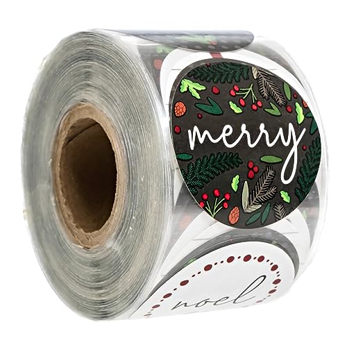 Brown Kraft Holiday Pine Stickers / 500 Classic Christmas Stickers / 6 Alternating Rustic Winter Holiday Labels / 1.5