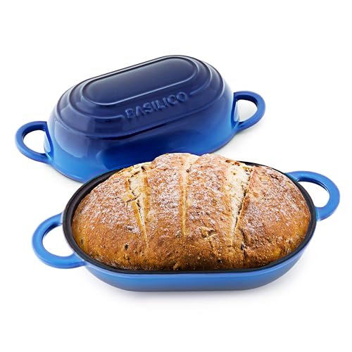 Enameled Cast Iron Bread Oven 2 Qt (Blue), Non-Stick Single Loaf Cast Iron Bread Pan with Lid, Easy Homemade Sourdough Dutch Oven with Lid, Oven-Safe Artisan Bread Baking Pan