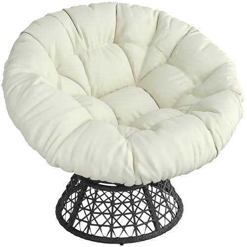 Yaheetech Indoor Papasan Chairs with Thick Tufted Cushions and Frame, Swivel Wicker Ergonomic Lounge Reading Chairs for Living Room/Bedroom, Black